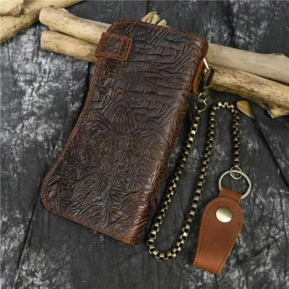 New Men's Genuine Leather Long Wallet Chain Wallet Card holder Wallet
